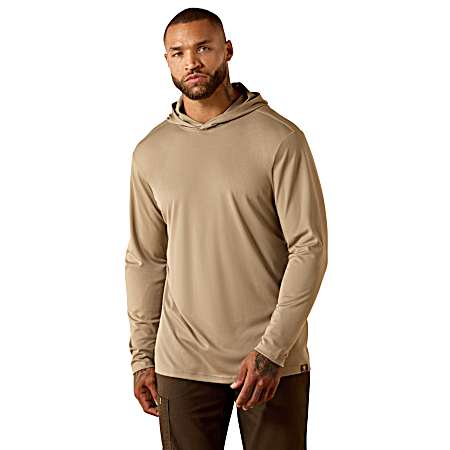 Men's Greige SunBlocker Outdoor Hooded Long Sleeve Shirt