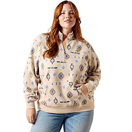 Women's Oatmeal Heather Sapphire 1/2 Zip Sweatshirt