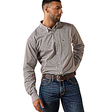 Men's Chestnut Geo Print Alden Button Front Long Sleeve Shirt