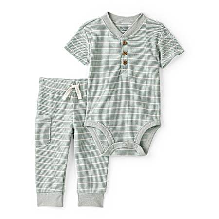 Infant Green Stripe Thermal Set - 2 Pc
