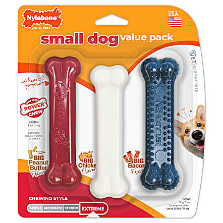 Dura Chew Red-White-Blue Chicken, Peanut Butter & Bacon Variety Pack Power Chew Dog Bones - 3 Pk