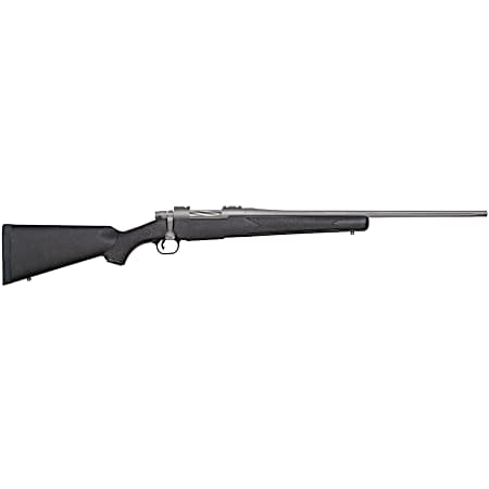 Mossberg 28005 Patriot  243 Win 5+1 22 Stainless Cerakote Fluted Barrel, Stainless Cerakote Receiver Drilled & Tapped, Black Fixed Synthetic Stock, Right Hand