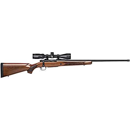 Mossberg 28237 Patriot w/Optic Full Size 6.5 PRC 4+1 24 Matte Blued Fluted Threaded Barrel, Matte Blued Drilled & Tapped Receiver, Walnut Fixed Stock, Vortex Crossfire II 3-9x40mm Scope, Right Hand