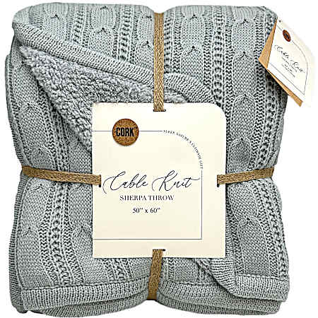 50''X60'' Cable Knit Reversible Sherpa Throw Blanket - Grey