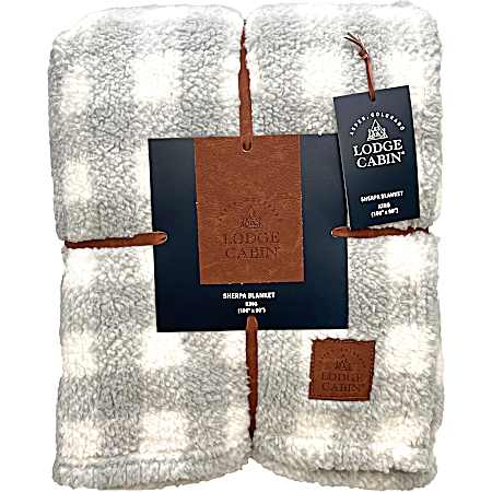Printed Sherpa Blanket-Grey Plaid
