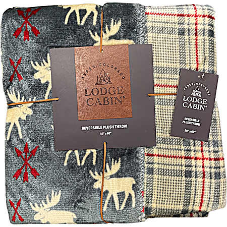 50''X60'' Printed Plush Reversible Throw Blanket - Moose Navigator