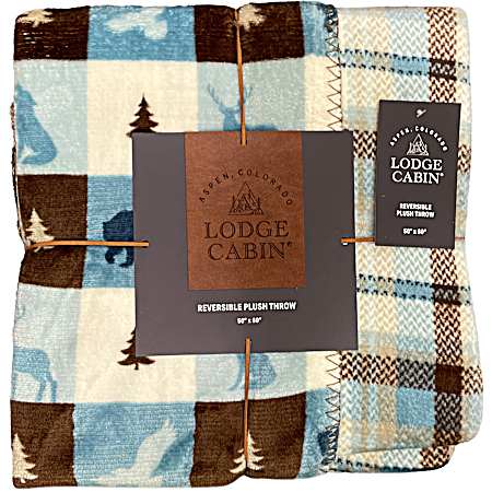 50''X60'' Printed Plush Reversible Throw Blanket - Forest Animals