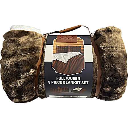 3 pc. Bubble Textured Reverse to Sherpa Blanket Set-Taupe