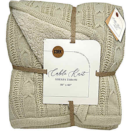 50''X60'' Cable Knit Reversible Sherpa Throw Blanket - Oatmeal