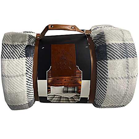 3 pc. Plaid Reverse to Sherpa Blanket Set- Grey Plaid