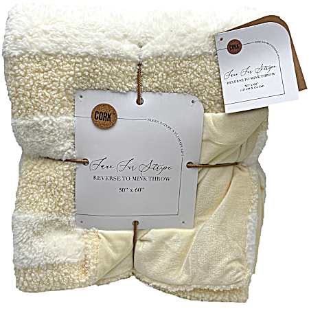 50''X60'' Faux Fur Stripe Reversible Mink Throw Blanket - Afterglow