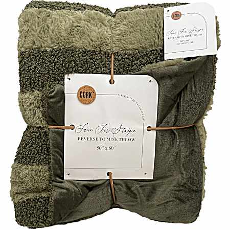 50''X60'' Faux Fur Stripe Reversible Mink Throw Blanket - Kalamata