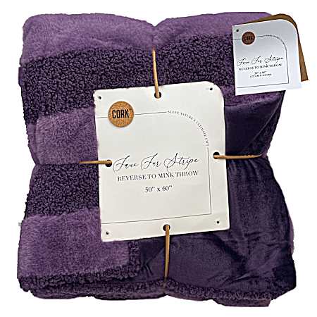 50''X60'' Faux Fur Stripe Reversible Mink Throw Blanket - Eggplant