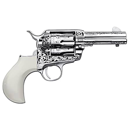 Cimarron PP346HUCKENG Huckleberry  45 Colt (LC) 6 Shot, 3.50 Nickel Engraved Barrel, Cylinder & Frame, Poly-Ivory w/Huckleberry Engraved On The Backstrap Grip