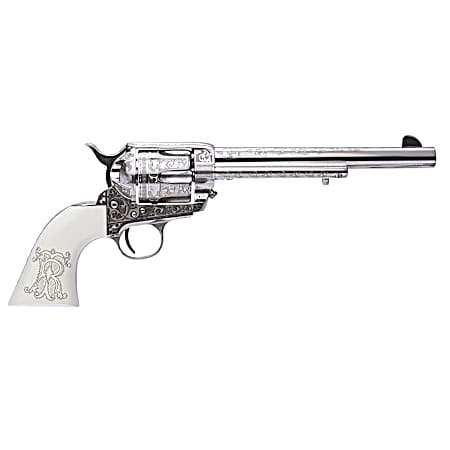 Cimarron PP415LNTRII Teddy Roosevelt Frontier 45 Colt (LC) 6 Shot 7.50 Nickel-Plated Engraved Barrel, Cylinder & Frame, White w/Laser Engraved T.R. Grip