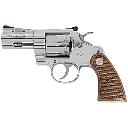 Colt Mfg PYTHONSP2WCTS Python  357 Mag/38 Special 6 Shot 2.50 Stainless Recessed Target/Vent Rib Barrel, Stainless Cylinder & Frame, Walnut w/Colt Medallion Grip