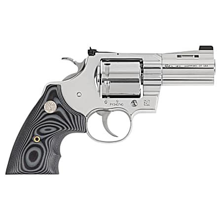 Colt Mfg PYTHONSP3NS Python Combat Elite 357 Mag/38 Special 6 Shot 3 Stainless Steel Recessed Target Crown Vent Rib Barrel, Cylinder & Frame, Black G10 Grip w/Colt Medallion, Exposed Hammer