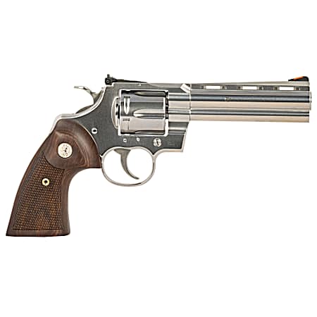 Colt Mfg PYTHONSP5WTS Python  357 Mag/38 Special 6 Shot 5 Stainless Recessed Target/Vent Rib Barrel, Stainless Cylinder & Frame, Walnut w/Colt Medallion Grip