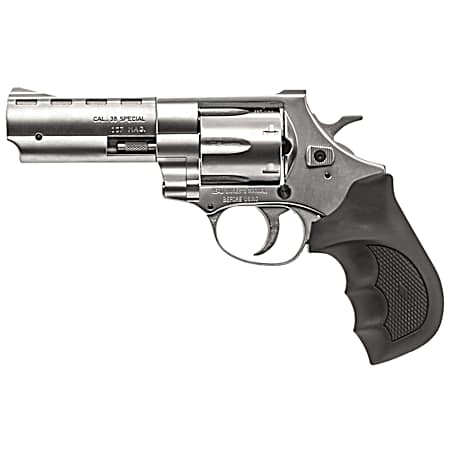Weihrauch Guns 770128 Windicator  Medium Frame 357 Mag 6 Shot, 4 Nickel Steel Barrel, Nickel Cylinder, Nickel Steel Frame, Black Finger Grooved Rubber Grip, Spurred Hammer
