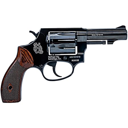 Heritage Mfg HR38B3W Roscoe  Small Frame 38 Special +P 5rd 3 Black Polished Alloy Steel Barrel & Cylinder, Black Polished Carbon Steel Frame, Wood Grip, Transfer Bar Safety