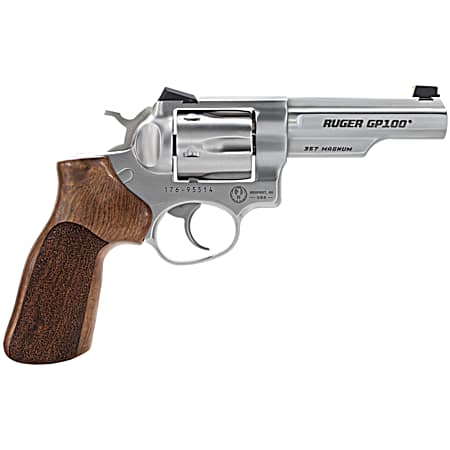 Ruger 1754 GP100 Match Champion Medium Frame 357 Mag 6rd 4.20 Satin Stainless Steel Half-Lug Barrel, Cylinder & Frame, Hogue Stippled Hardwood Grip, Transfer Bar Safety, Exposed Hammer
