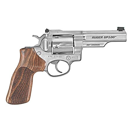 Ruger 1755 GP100 Match Champion Medium Frame 357 Mag 6rd 4.20 Satin Stainless Steel Half-Lug Barrel, Cylinder & Frame, Hogue Stippled Hardwood Grip, Transfer Bar Safety