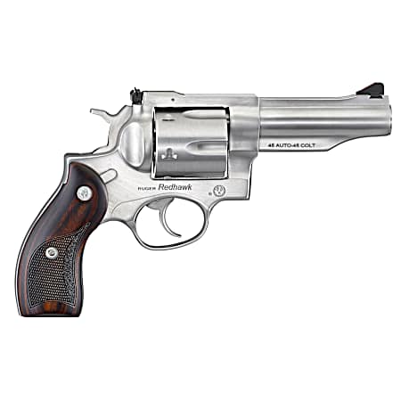 Ruger 5050 Redhawk  45 ACP/45 Long Colt 6rd, 4.20 Satin Stainless Steel Barrel, Cylinder & Frame, Lasered Hardwood Grip, Exposed Hammer