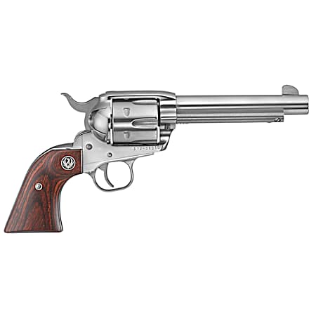 Ruger 5105 Vaquero  Medium Frame 45 Colt (Long Colt) 6rd 4.62 High Gloss Stainless Steel Barrel, Cylinder & Frame, Hardwood Grip, Transfer Bar Safety, Exposed Hammer
