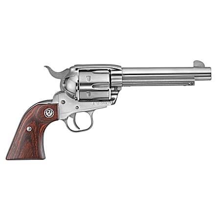 Ruger 5108 Vaquero  Medium Frame 357 Mag/38 Special 6rd 5.50 High Gloss Stainless Steel Barrel, Cylinder & Frame, Hardwood Grip, Transfer Bar Safety, Exposed Hammer