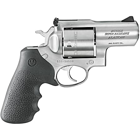 Ruger 5302 Super Redhawk Alaskan Small Frame 480 Ruger 6rd 2.50 Satin Stainless Steel Barrel, Cylinder & Frame, Black Hogue Finger Groove Monogrip, Transfer Bar Safety Exposed Hammer