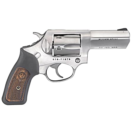 Ruger 5784 SP101  327 Federal Mag  3 Barrel 6rd Triple-Locking Cylinder, Satin Stainless Steel, Cushioned Rubber With Engraved Wood Insert Grip, Transfer Bar Safety