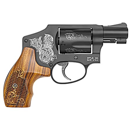Smith & Wesson 150785 Model 442  38 S&W Spl +P 5 Shot 1.88 Engraved Black Carbon Steel Barrel/Cylinder, Engraved Black Aluminum J-Frame, Engraved Wood Grip, Mahogany Presentation Case