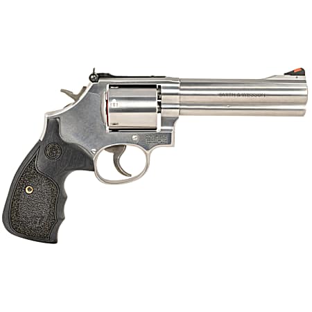 Smith & Wesson 150854 Model 686 Plus 38 S&W Spl +P, 357 Mag 7rd 5 Stainless Steel Barrel & Cylinder Satin Stainless Steel Frame with Black & Silver Custom Wood Grip & Red Ramp Front Sight