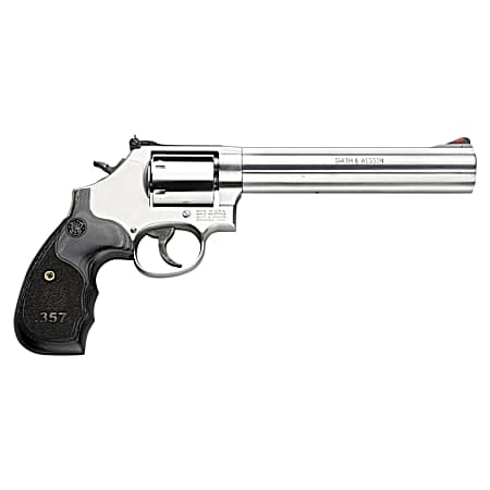 Smith & Wesson 150855 Model 686 Plus 38 S&W Spl +P, 357 Mag 7rd 7 Stainless Steel Barrel & Cylinder Satin Stainless Steel Frame with Black & Silver Custom Wood Grip & Red Ramp Front Sight