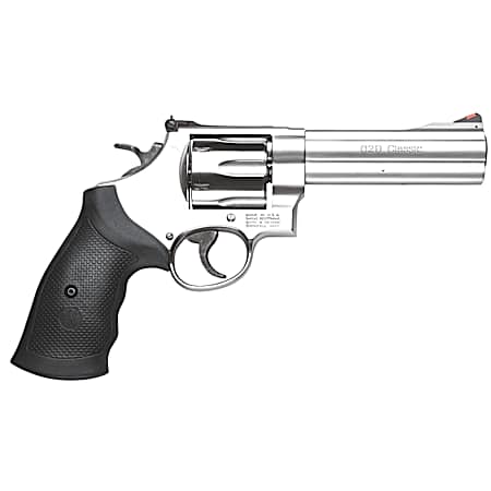 Smith & Wesson 163636 Model 629 Classic 44 Rem Mag or 44 S&W Spl Stainless Steel 5 Barrel & 6rd Cylinder, Satin Stainless Steel N-Frame, Red Ramp Front/White Outline Rear Sights