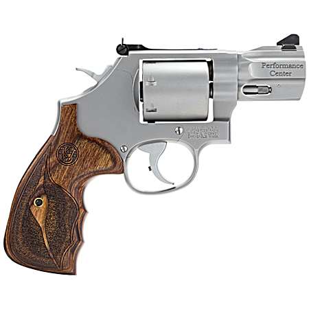 Smith & Wesson 170346 Performance Center Model 686 38 S&W Spl +P, 357 Mag 7rd 2.50 Stainless Steel Barrel, Unfluted Cylinder, Matte Silver Stainless Steel Frame with Wood Grip Includes Moon Clips
