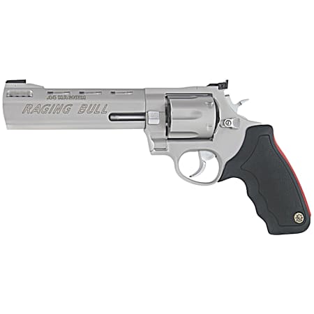 Taurus 2-444069 444 Raging Bull Large 44 Rem Mag 6 Shot 6.50 Matte Stainless Steel Ported Barrel, Cylinder & Frame, Black Rubber Grip, Transfer Bar Safety, Exposed Hammer