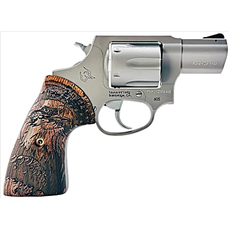 Taurus 2-605029-US2 605  Small 357 Mag/38 Special +P 5 Shot 2 Matte Stainless Steel Barrel & Frame, Polished Cylinder, Custom Designed Wood Grip w/Eagle, Transfer Bar Safety, Exposed Hammer