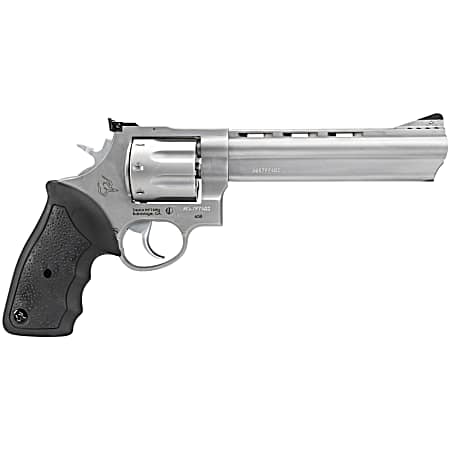 Taurus 2-608069 608  Large 357 Mag/38 Special +P 8 Shot 6.50 Matte Stainless Steel Ported Barrel, Cylinder & Frame, Black Finger Grooved Rubber Grip, Transfer Bar Safety, Exposed Hammer