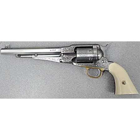 Taylors & Company 550763 1858 Remington Conversion 45 Colt (LC) Caliber with 8 Barrel, 6rd Capacity Cylinder, Overall Nickel-Plated Engraved Finish Steel & 2-Piece Ivory Grip