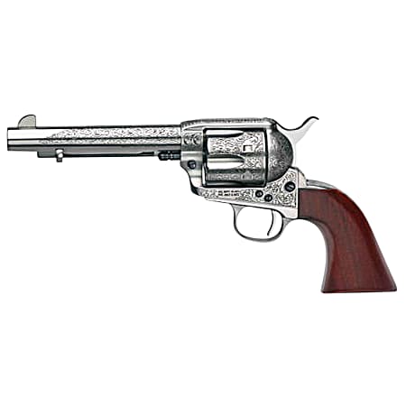 Taylors & Company 550927 1873 Cattleman 45 Colt (LC) Caliber with 5.50 Barrel, 6rd Capacity Cylinder, Overall White Floral Engraved Finish Steel & Walnut Grip