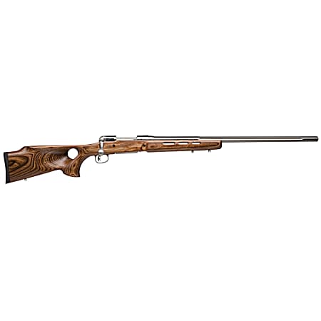 Savage Arms 18518 12 BTCSS Full Size 22-250 Rem 4+1 26 Matte Stainless Heavy Fluted Barrel, Matte Stainless Steel Receiver Drilled & Tapped, Satin Brown Thumbhole Laminate Stock, Right Hand