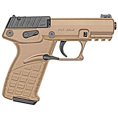 Kel-Tec P17TAN P17  Compact Frame 22 LR 16+1 3.80 Black Steel Threaded Barrel, Tan Serrated Slide, Tan w/Black Controls Polymer Frame w/Picatinny Rail, Textured Grip, Ambidextrous