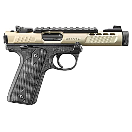 Ruger 43955 Mark IV 22/45 Lite 22 LR 10+1 4.40 Stainless Threaded Barrel, Champagne Anodized Serrated Slide w/Picatinny Rail, Black Anodized Polymer Frame, Black Checkered 1911-Style Grip