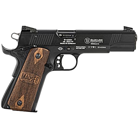 Mauser Rimfire 4110605 1911  22 LR 10+1 5 Black Steel Barrel, Black Aluminum Slide, Black Aluminum Frame w/Beavertail, Walnut Grip, Ambidextrous