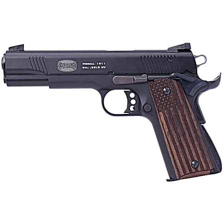 Mauser Rimfire 4110608 1911  22 LR 10+1 5 Black Steel Barrel, Black Serrated Aluminum Slide, Black Aluminum Frame w/Beavertail, Molded Wood Flag Grip, Ambidextrous