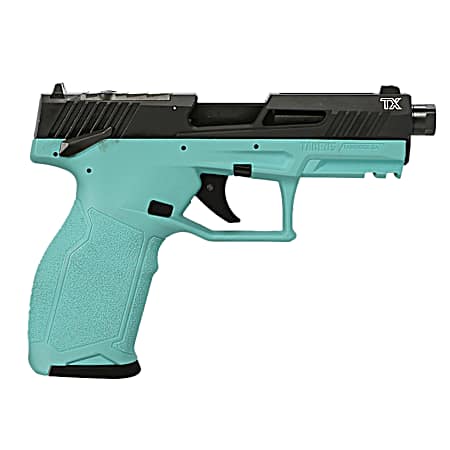 Taurus 1-2TX22P141C TX22 T.O.R.O. 22 LR 22+1 4.60 Matte Black Threaded Barrel, Black Hard Coat Anodized Optic Ready/Serrated Slide, Cyan Polymer Frame w/Picatinny Rail, Textured Grip