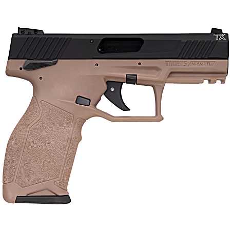 Taurus 1-2TX22141F-10 2TX  Full Size Frame 22 LR 10+1 4.60 Matte Black Threaded Barrel, Black Anodized Serrated Slide, Flat Dark Earth Polymer Frame w/Picatinny Rail, Textured Grip