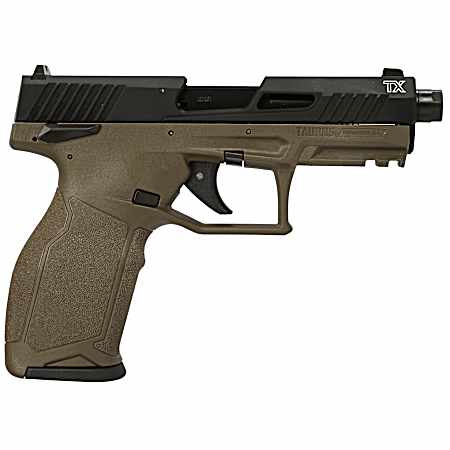 Taurus 1-2TX22141O-10 TX22  22 LR 10+1 4.60 Matte Black Threaded Barrel, Black Hard Coat Anodized Optic Ready/Serrated Slide, OD Green Polymer Frame w/Picatinny Rail, Textured Grip