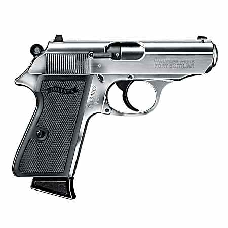 Walther Arms 5030320 PPK/S  22 LR 10+1 3.30 Steel/Threaded Barrel, Nickel Serrated/Steel Slide, Stainless Zinc Alloy Frame w/Beavertail, Black Checkered Polymer Grips